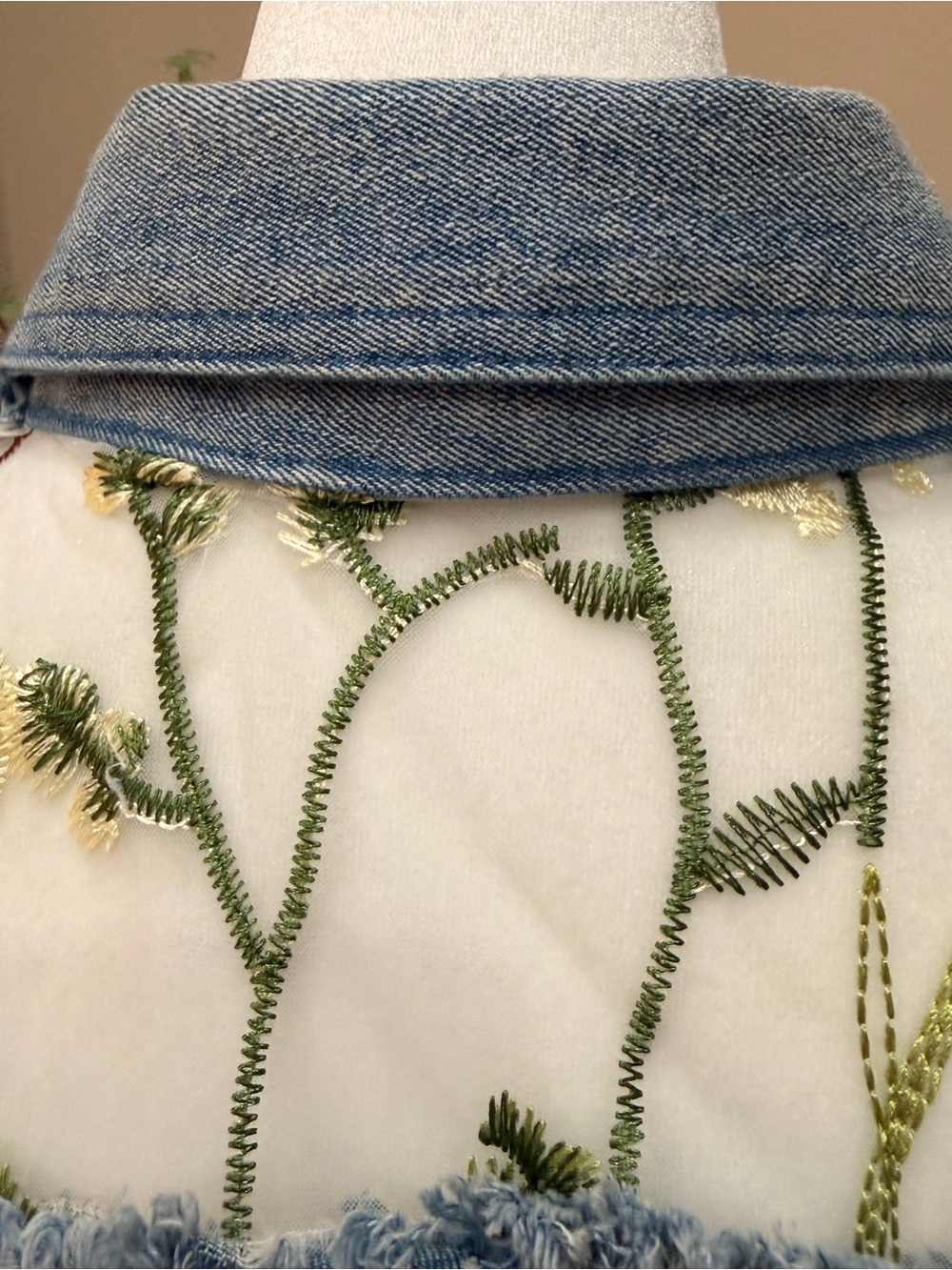 A.Z.I. Vintage Inspired Embroidered Sheer Mesh Denim Statement Jacket- Medium - Picture 10 of 10